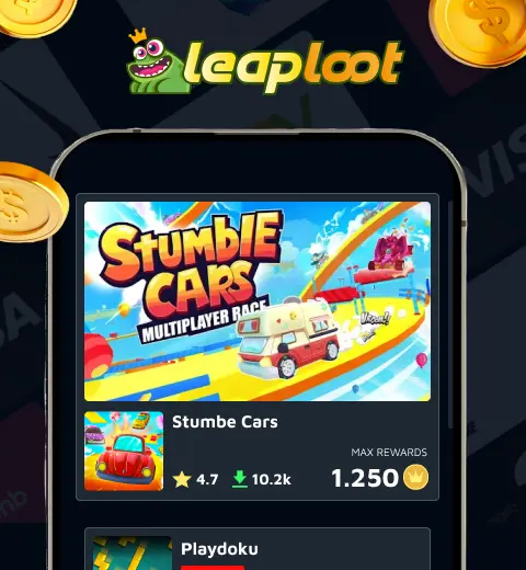 Frog with text Leaploot, with a phone with several icons for apps